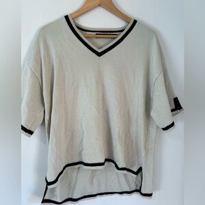 Cream V-Neck Women's Top with Black Trim